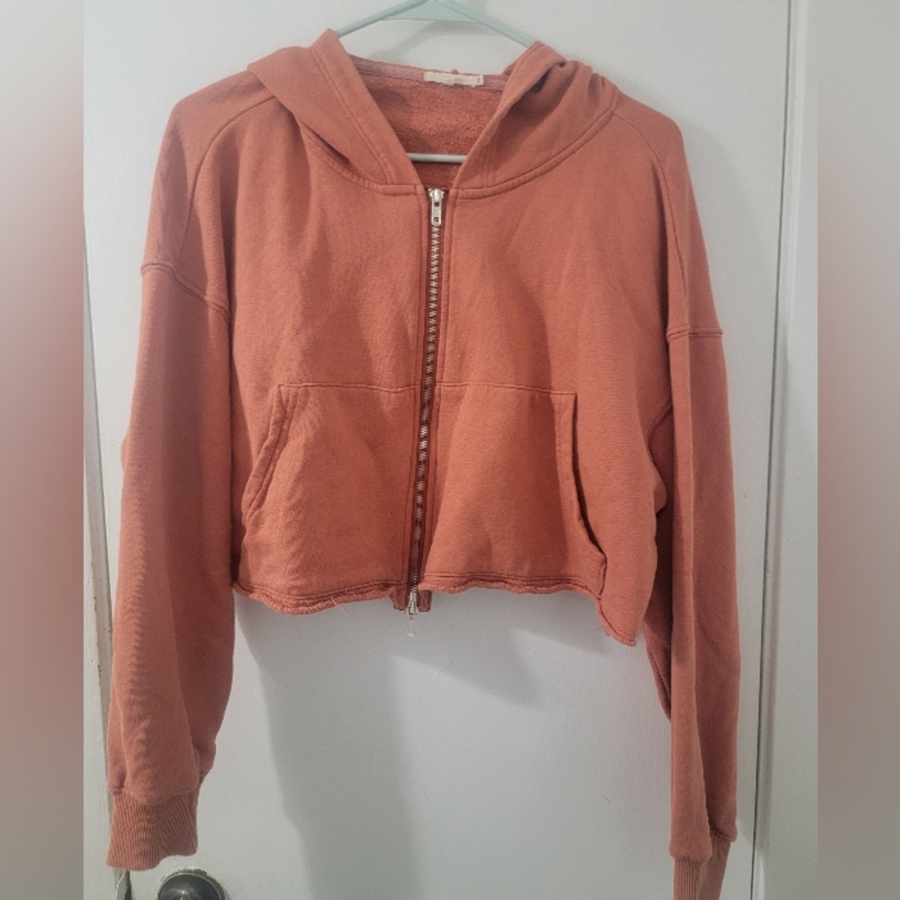 FREE Nia Garmentory Cropped Oversize Cotton Zip Hoodie Size Small